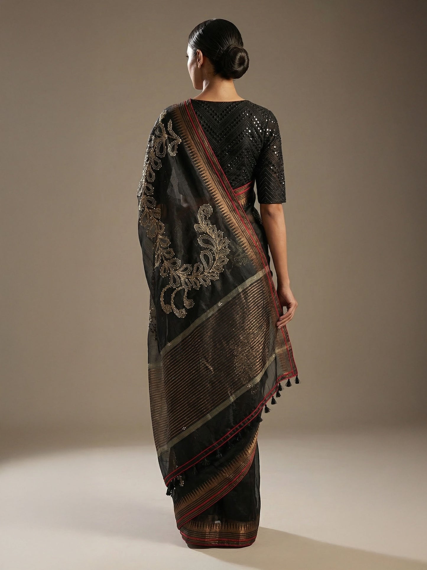 Formal silk linen embroidered Saree