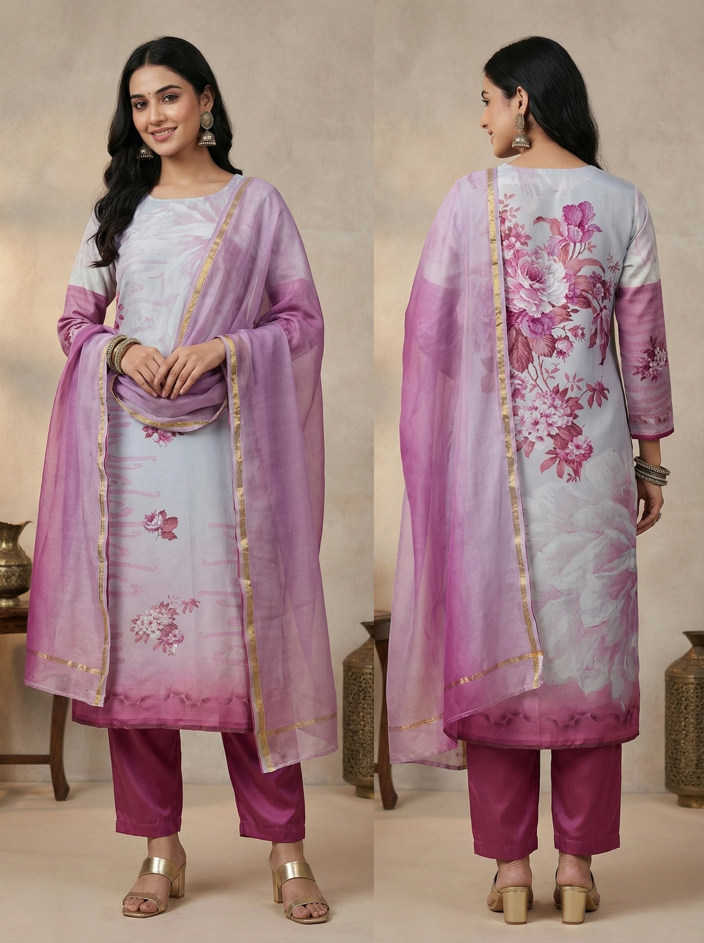 Semi Stitched Chanderi Casual Suitset