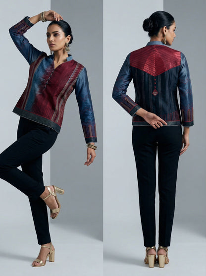 Stitched Chanderi Silk Ajrakh Formal Ɓlouse VISHAL KAPUR STUDIO