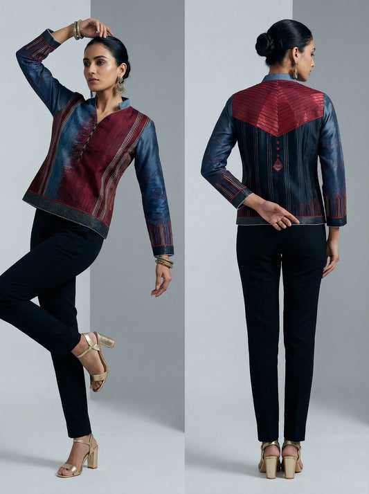 Stitched Chanderi Silk Ajrakh Formal Ɓlouse VISHAL KAPUR STUDIO