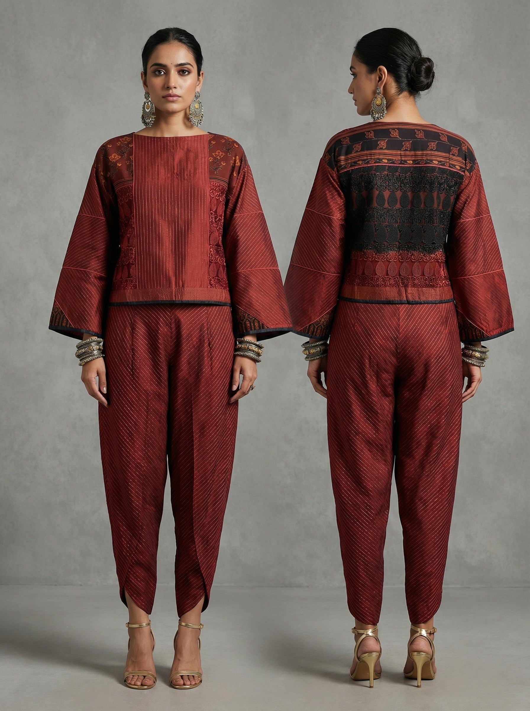 Semistitched Chanderi Formal Blouse With Ajrakh VISHAL KAPUR STUDIO