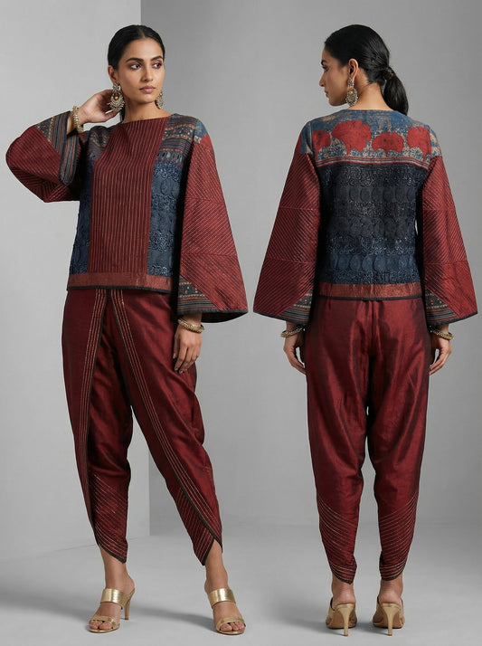 Semistitched Chanderi Formal Blouse With Ajrakh VISHAL KAPUR STUDIO