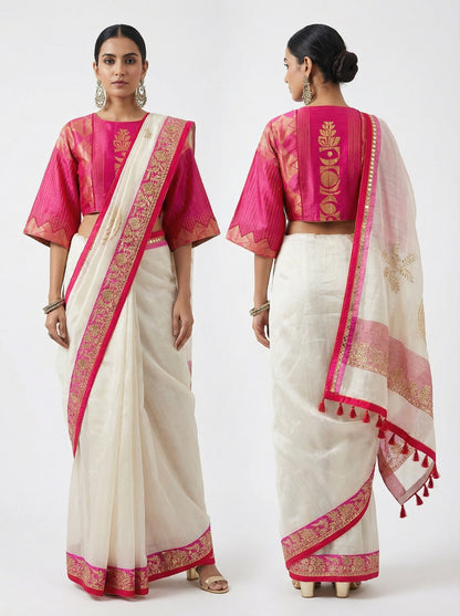 Formal Chanderi Zari Woven With Gota Saree