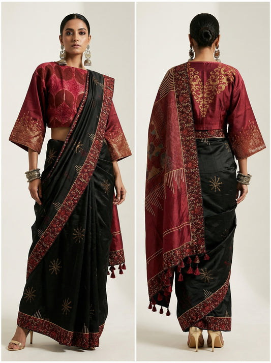 Formal Chanderi Zari Woven With Ajrakh Saree