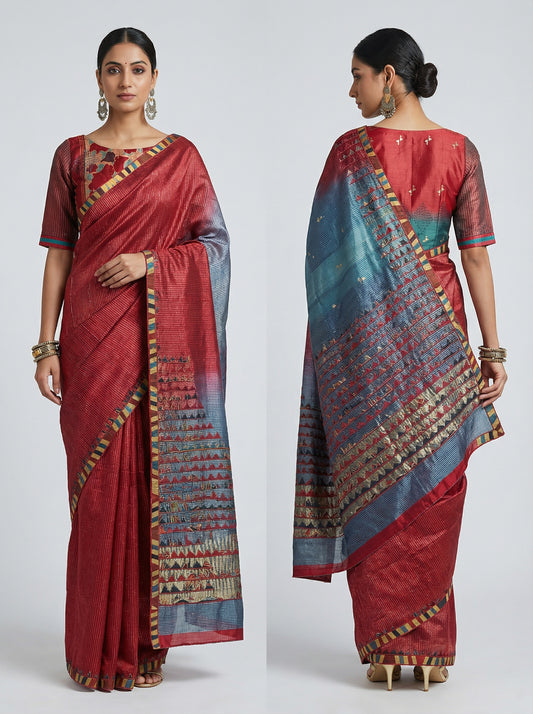 Formal Chanderi Silk Ajrakh Saree
