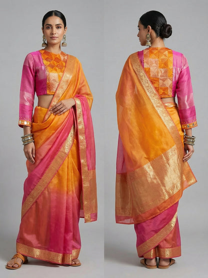 Semistitched blouse with Fulkari Embroidery