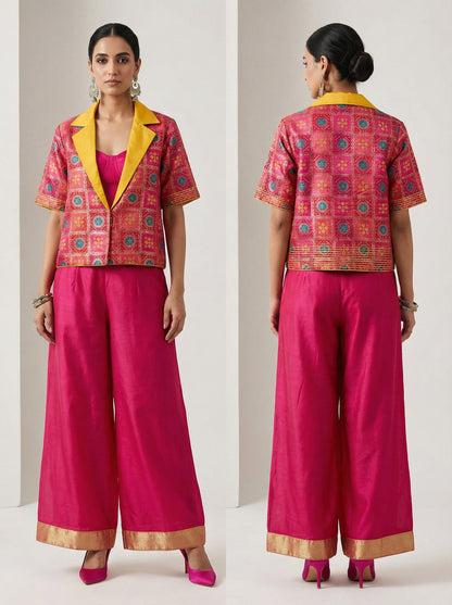 Formal Silk bandhani cropped Blazer blouse