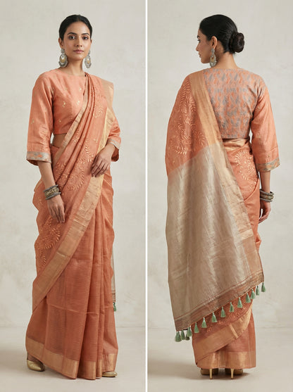 Formal Pure Silk Tissue Applique Saree