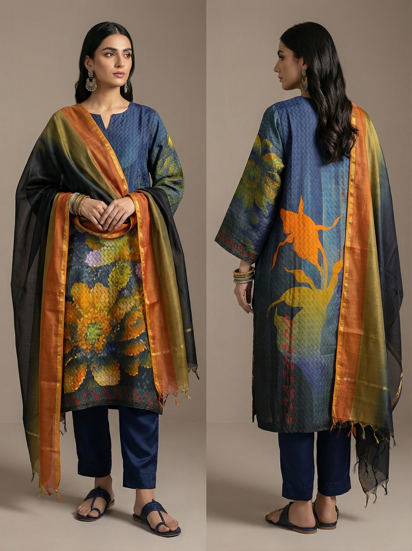 Semi Stitched Chanderi Casual Suitset