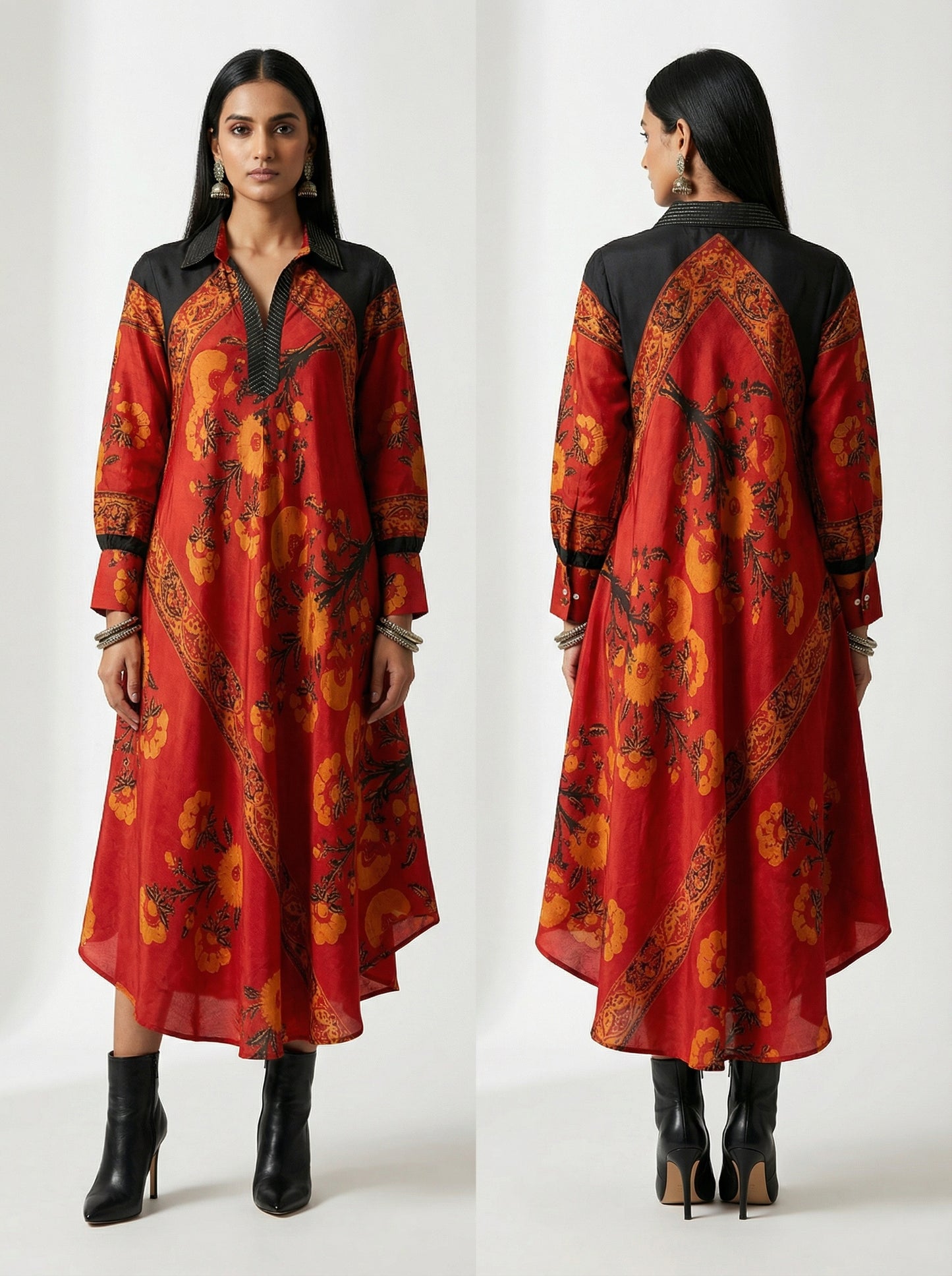 Stitched Ajrakh flared dress
