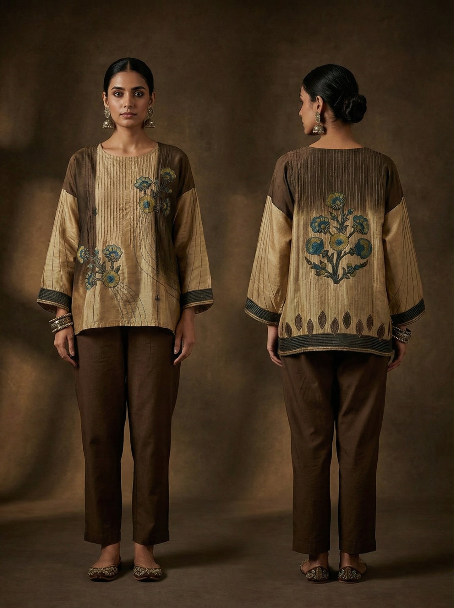 Semi Stitched Chanderi Ajrakh Short Tunic