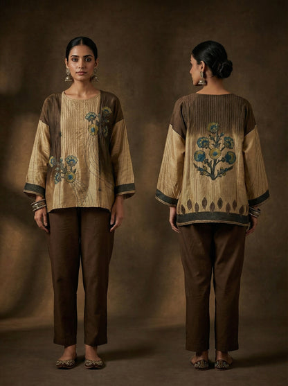 Semi Stitched Chanderi Ajrakh Short Tunic
