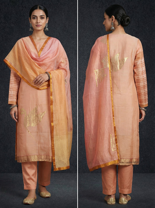 Semi Stitched Formal chanderi Suitset