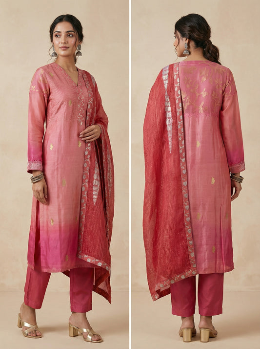 Semi Stitched Formal chanderi Suitset