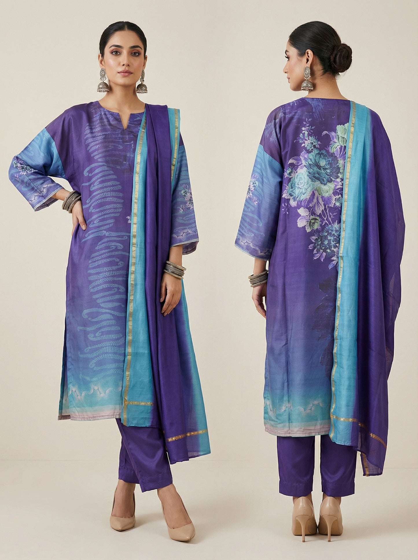 Semi Stitched Casual Chanderi Suitset