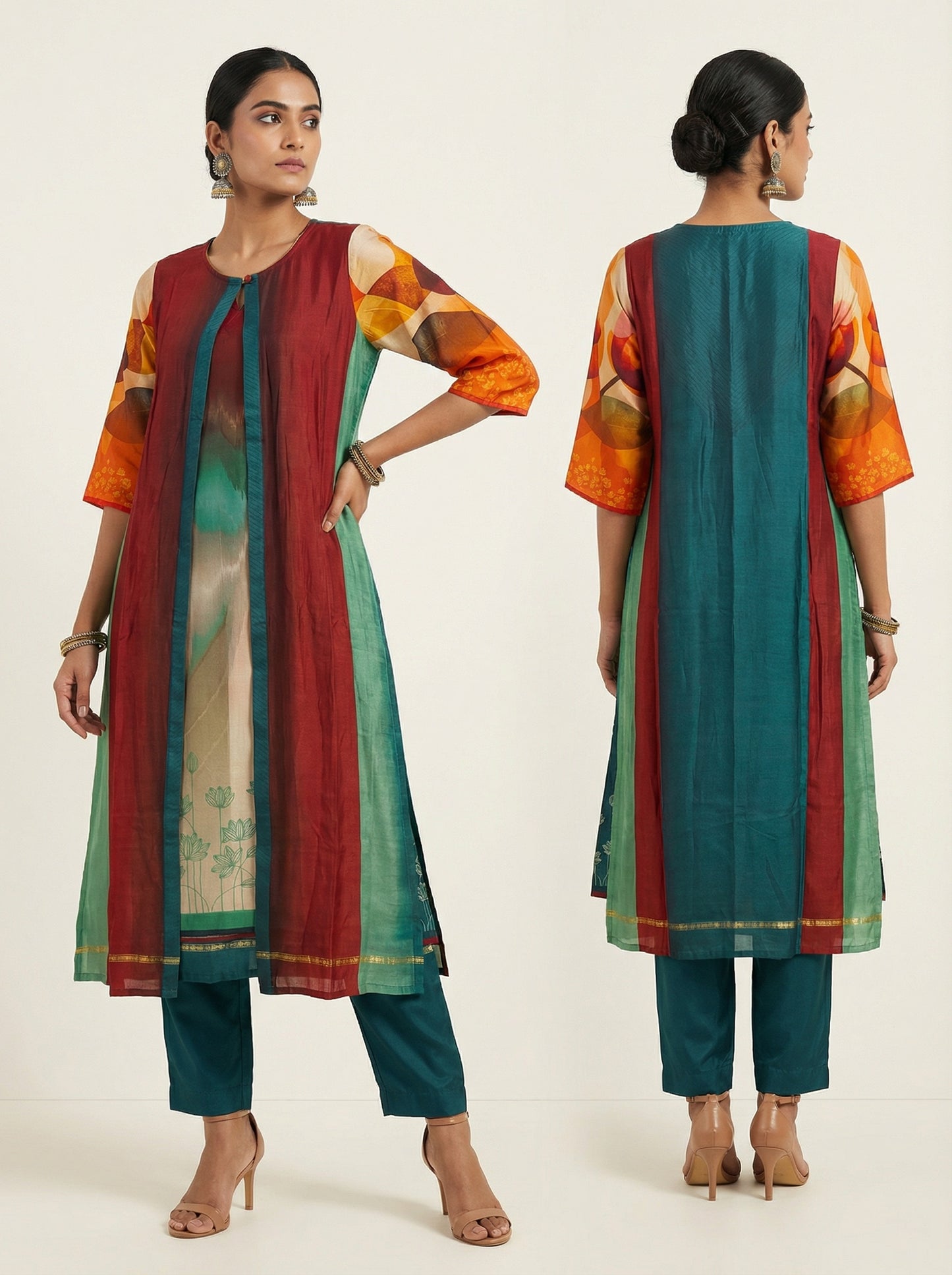 Semi Stitched Casual Chanderi Suitset