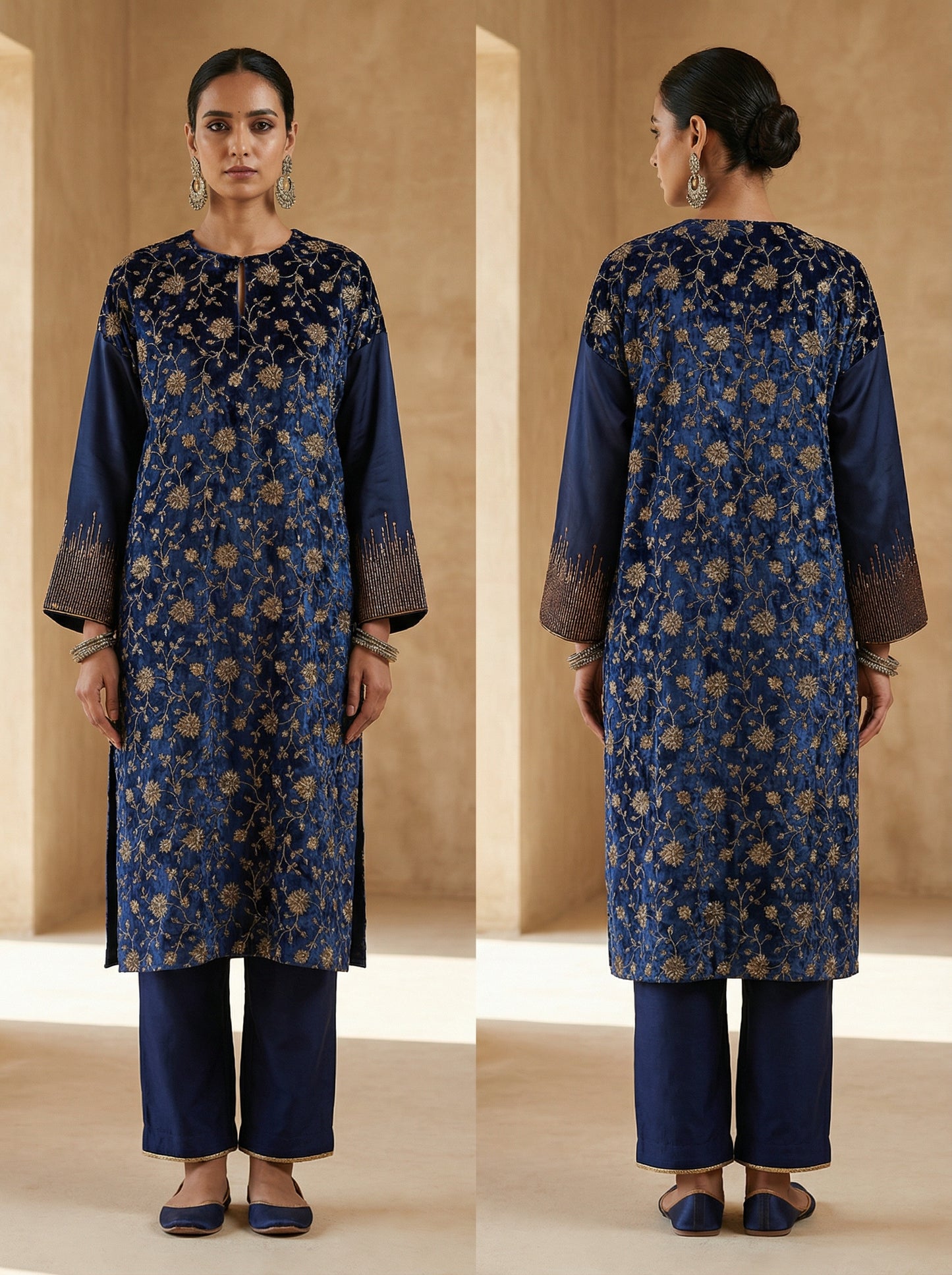 Semi Stitched Formal Silk velvet Kurta