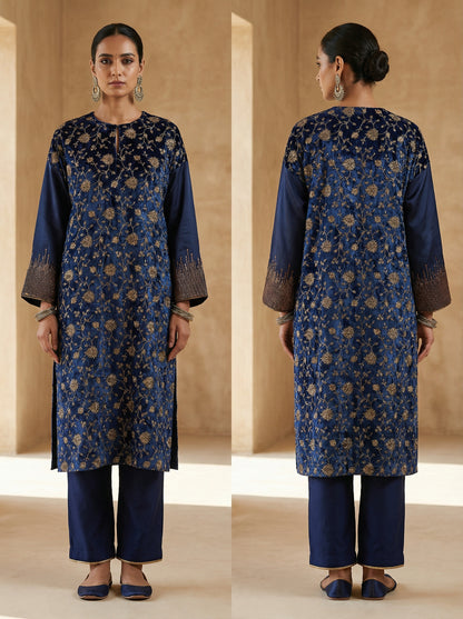 Semi Stitched Formal Silk velvet Kurta