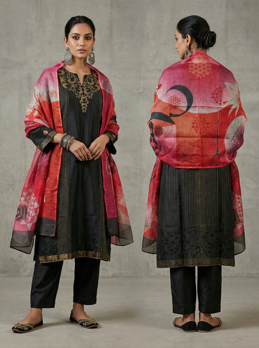 Semi Stitched Casual Chanderi Suitset