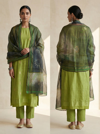Semi Stitched Casual Chanderi Suitset