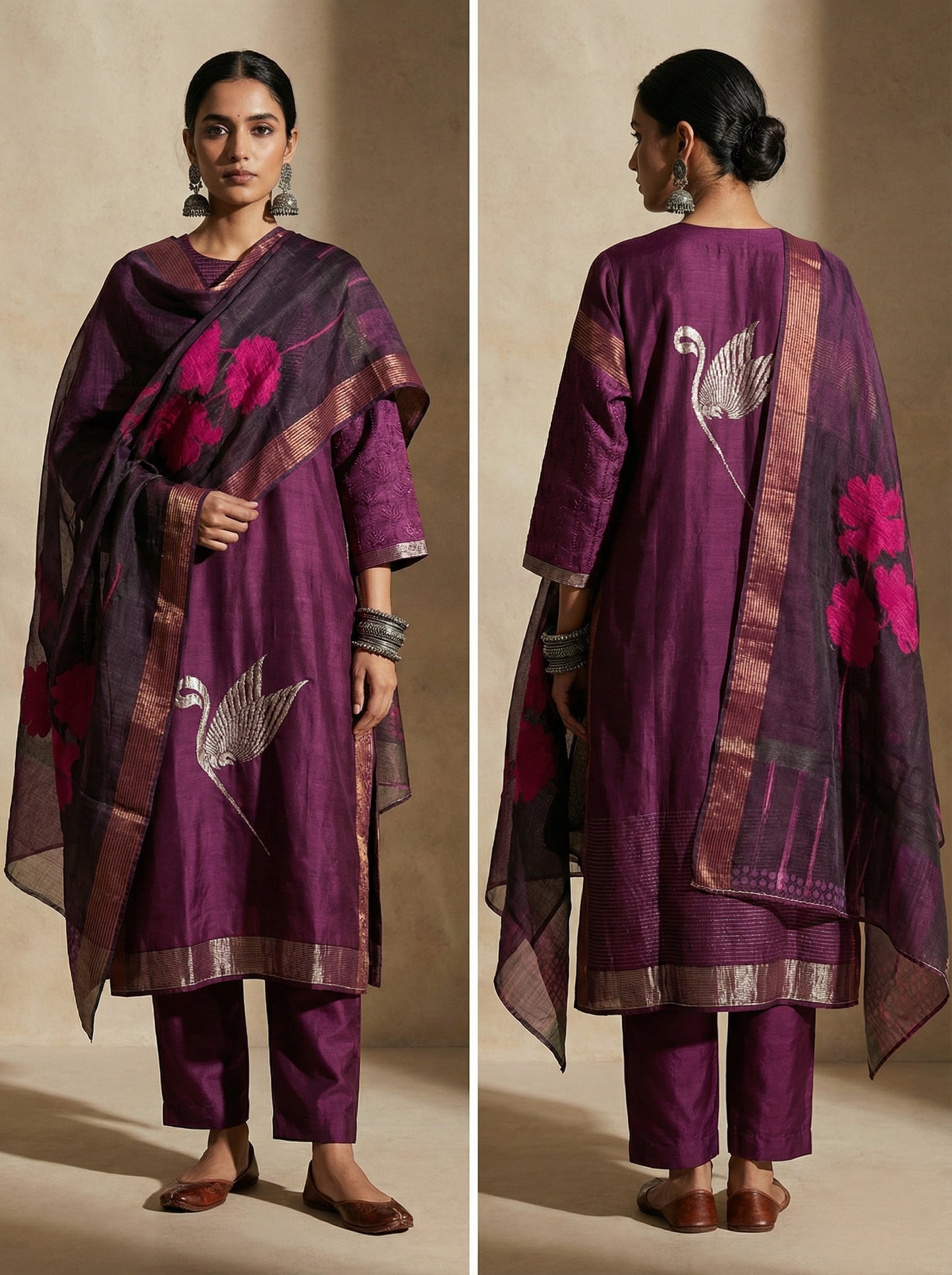 Semi Stitched Casual Chanderi Suitset