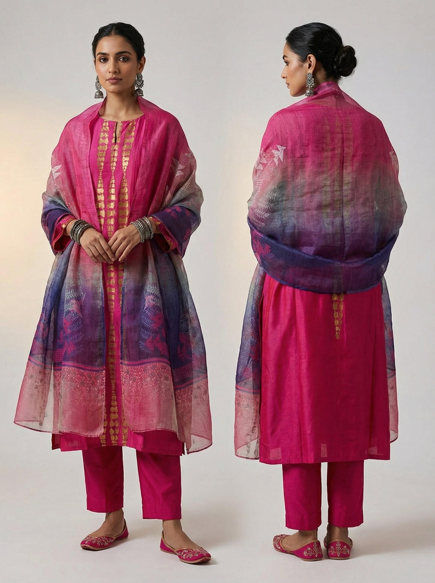 Semi Stitched Casual Chanderi Suitset