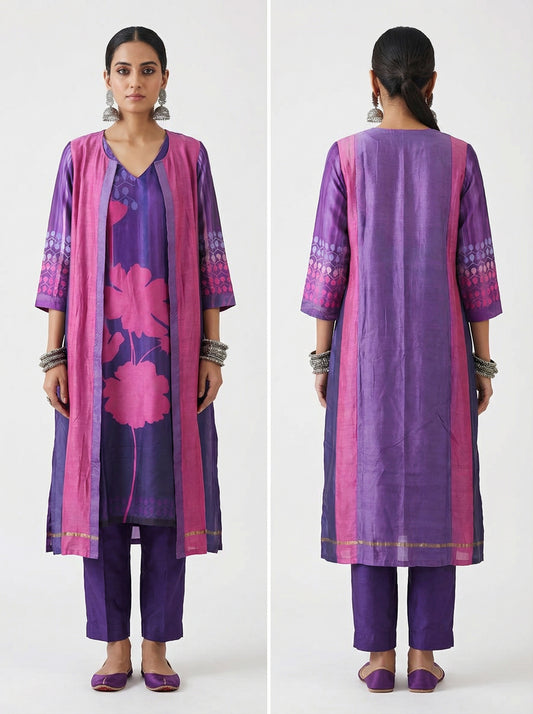 Semi Stitched Casual Chanderi dress set