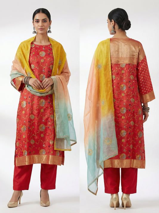 Semi Stitched Formal Chanderi Suitset