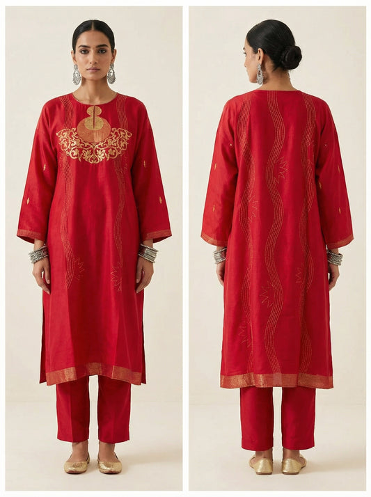 Semi Stitched Formal Chanderi Kurta