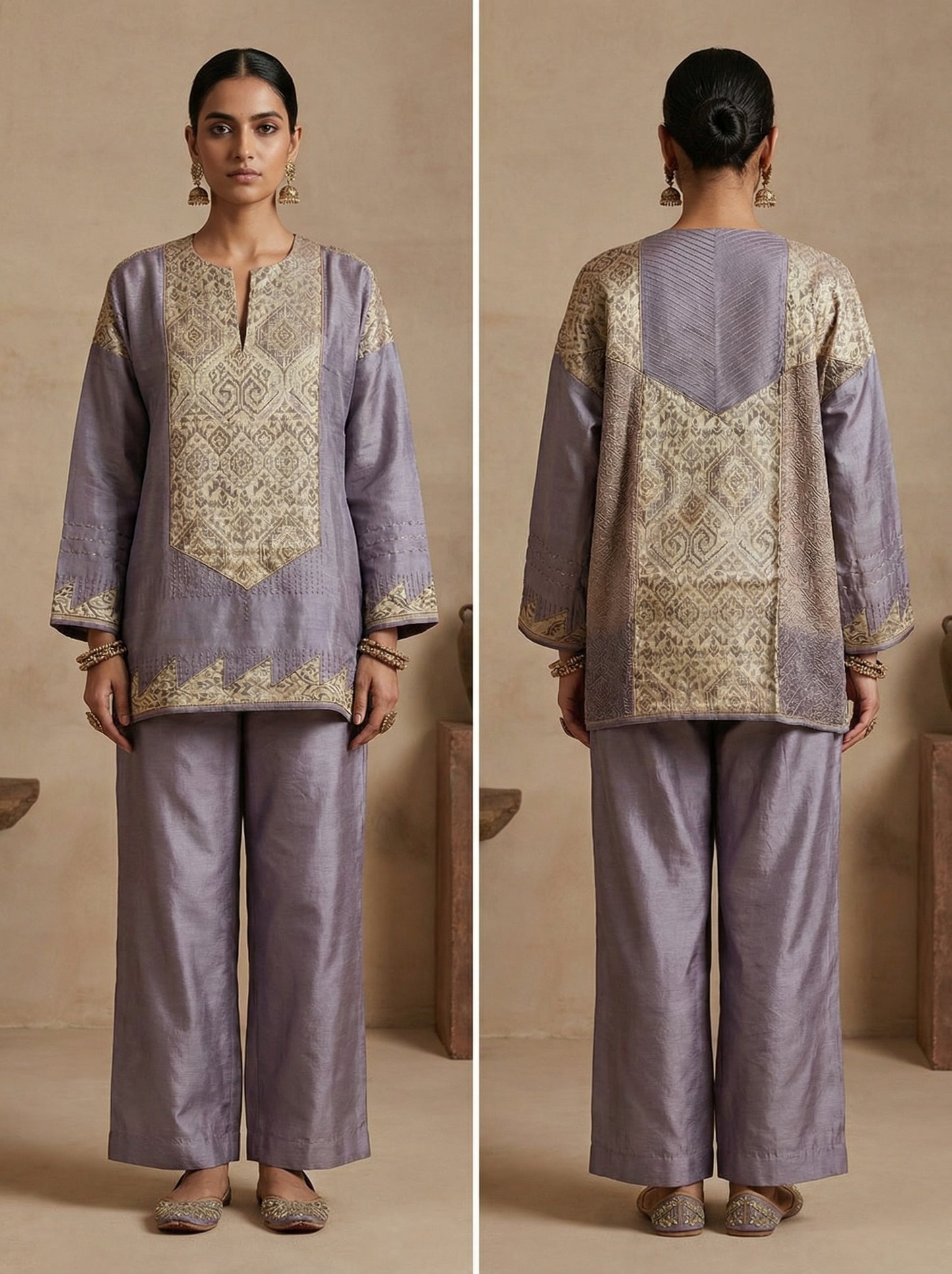 Semi Stitched Chanderi Ajrakh Short Tunic
