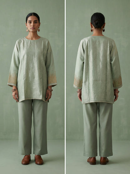 Semi Stitched tissue cutwork applique Short Tunic