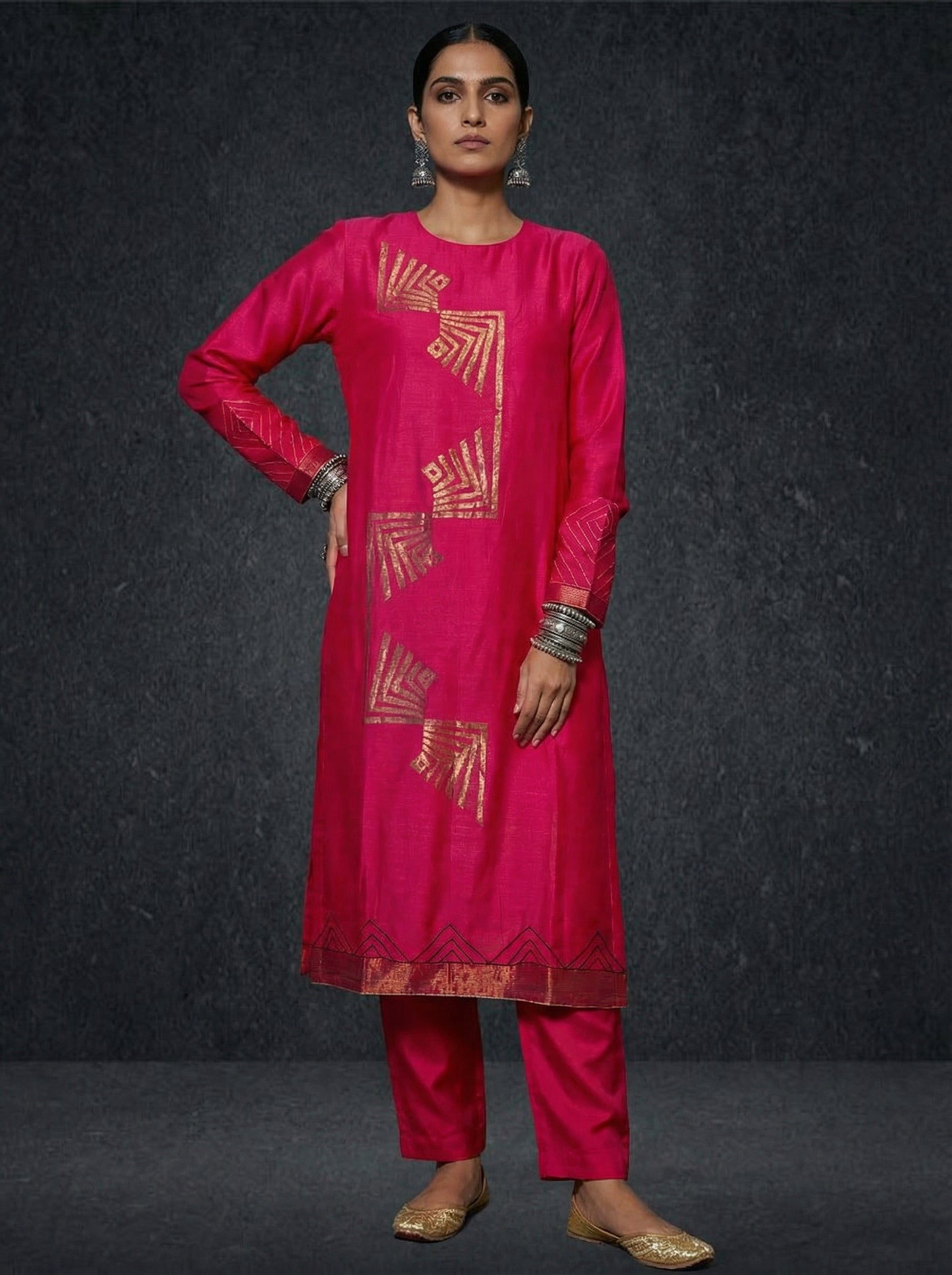 Semi Stitched Formal chanderi Kurta
