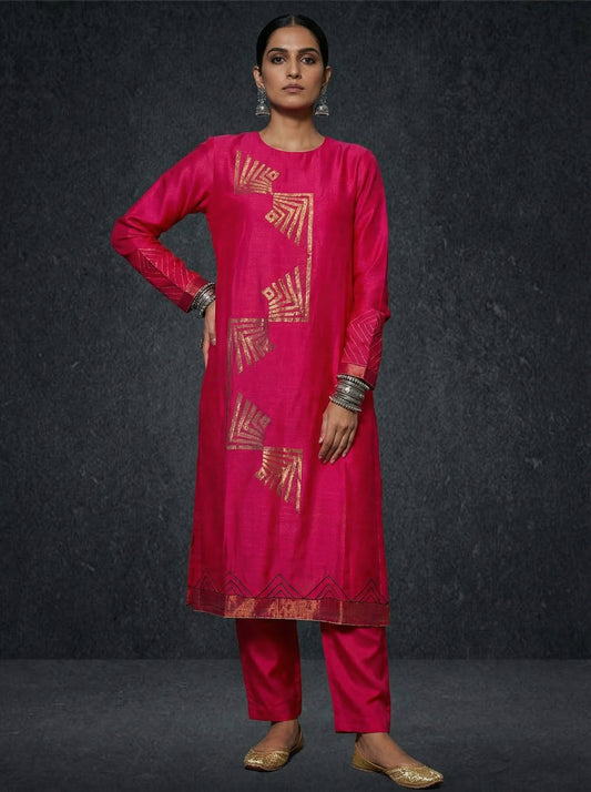 Semi Stitched Formal chanderi Kurta