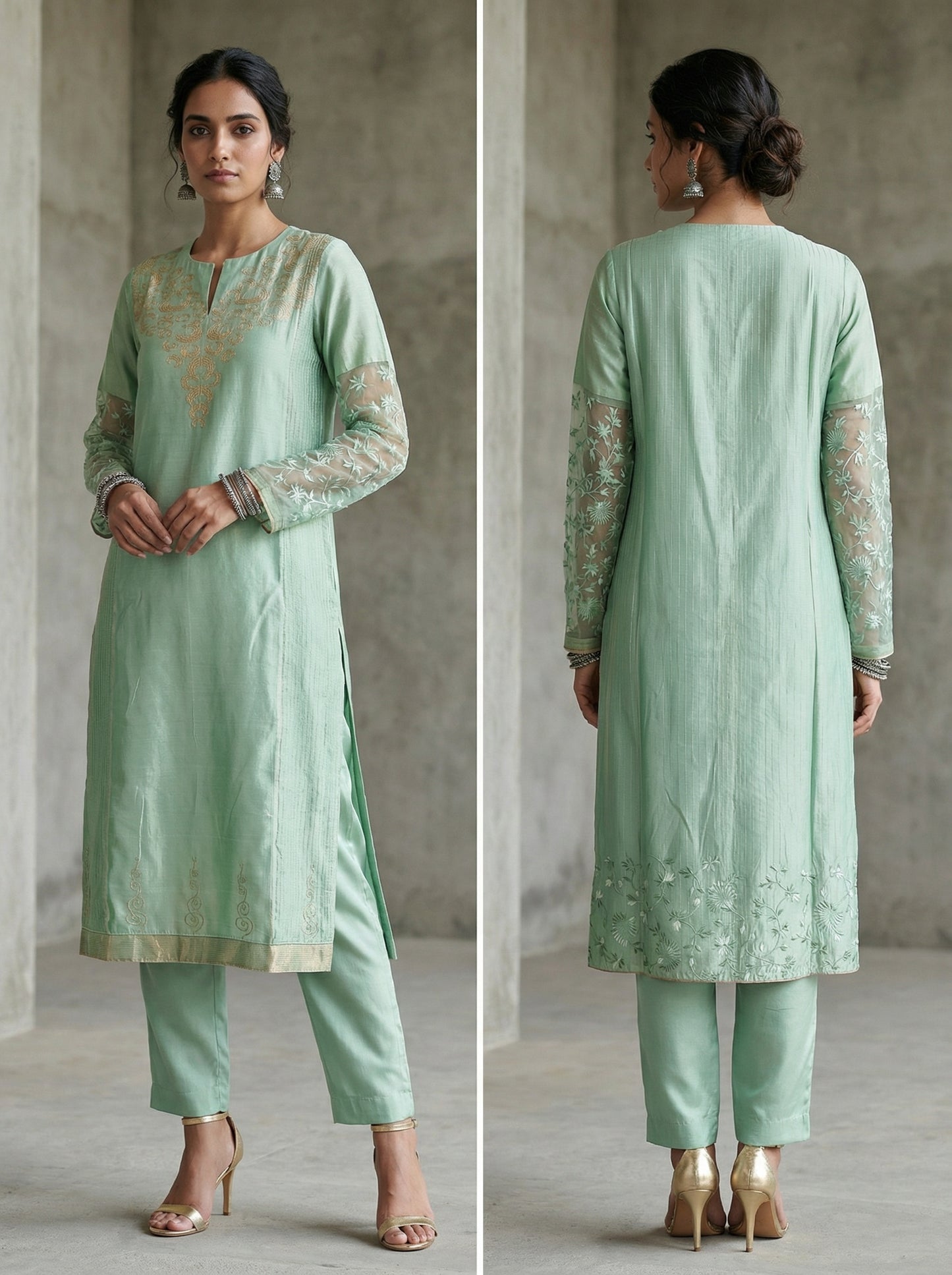Semi Stitched Formal chanderi Kurta