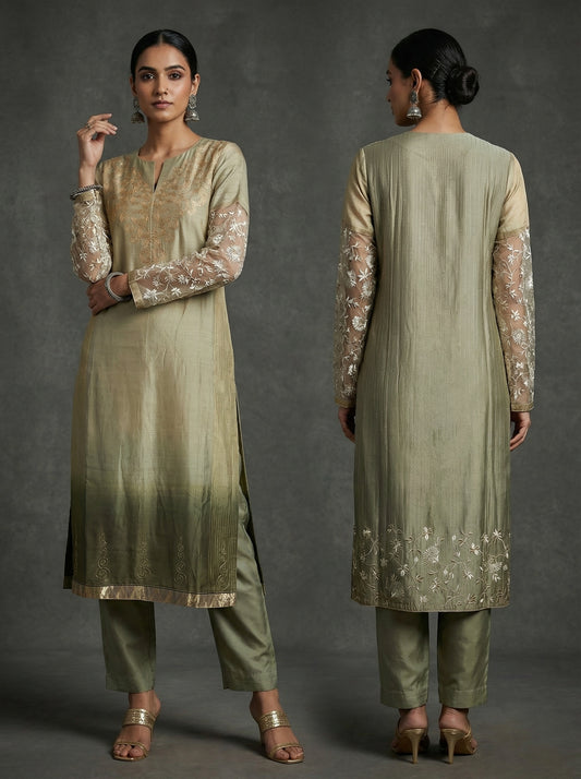 Semi Stitched Formal chanderi Kurta