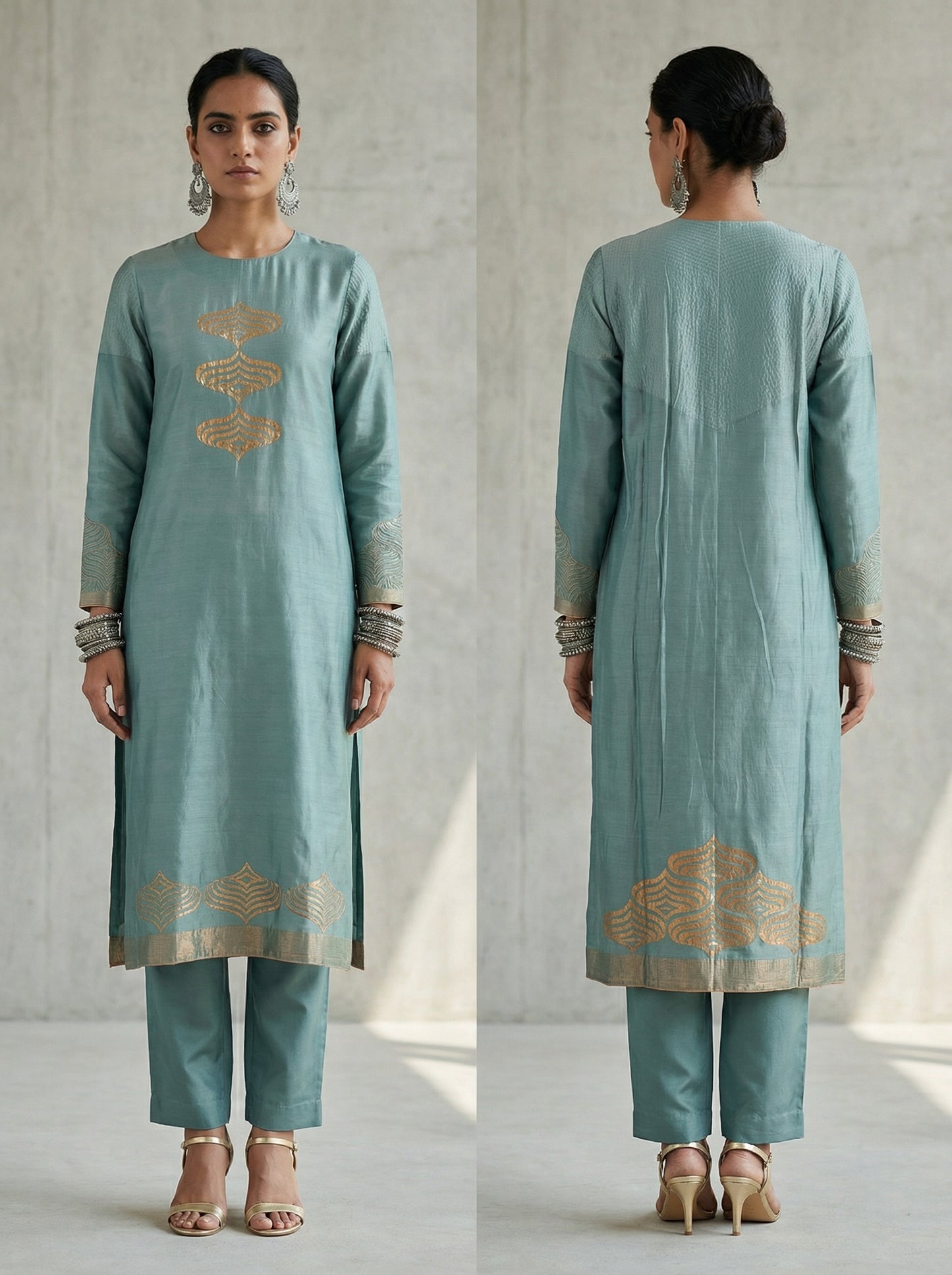 Semi Stitched Formal chanderi Kurta