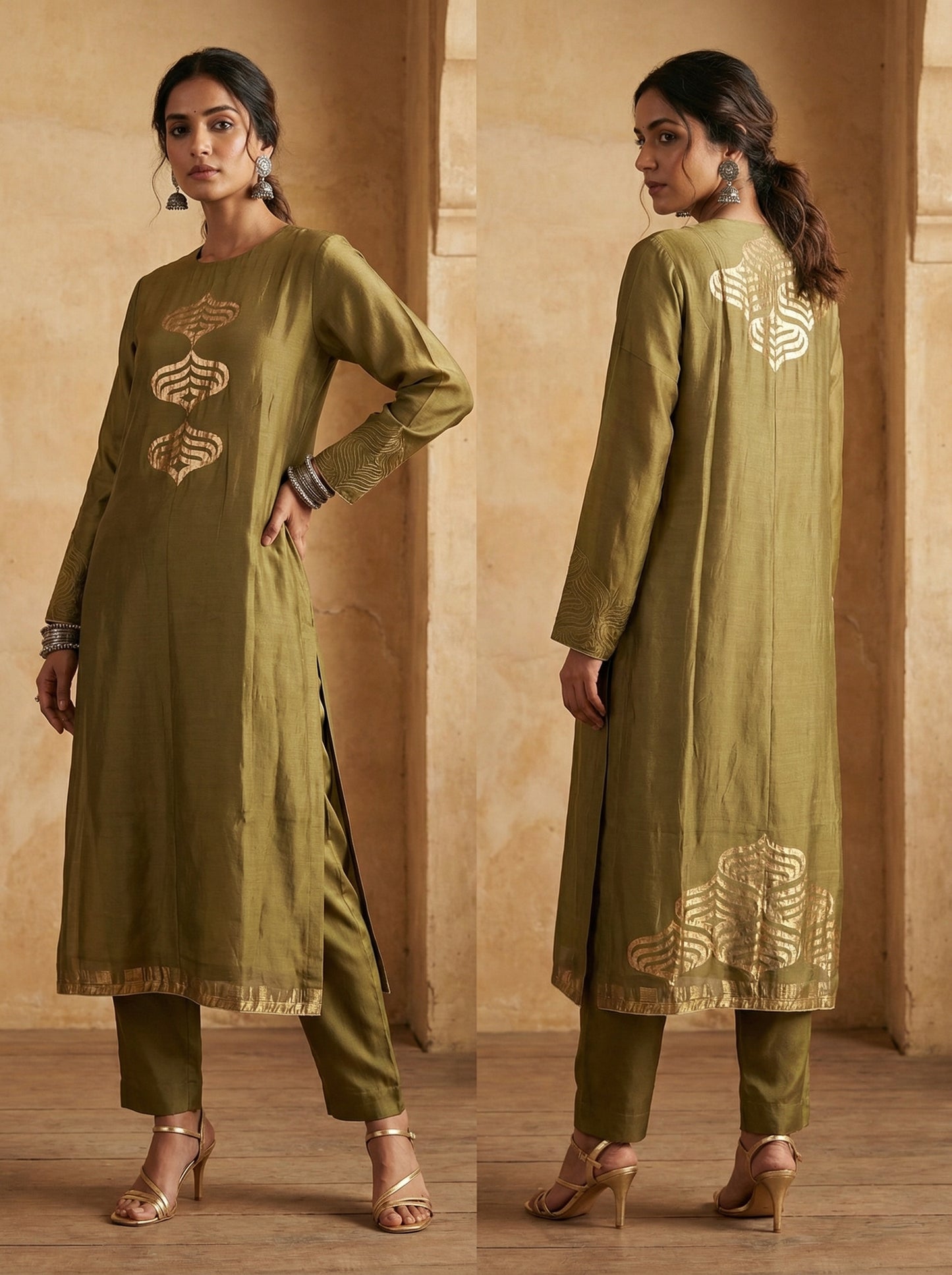 Semi Stitched Formal chanderi Kurta