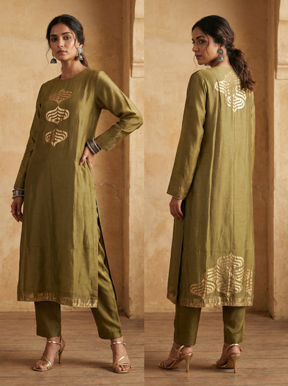 Semi Stitched Formal chanderi Kurta