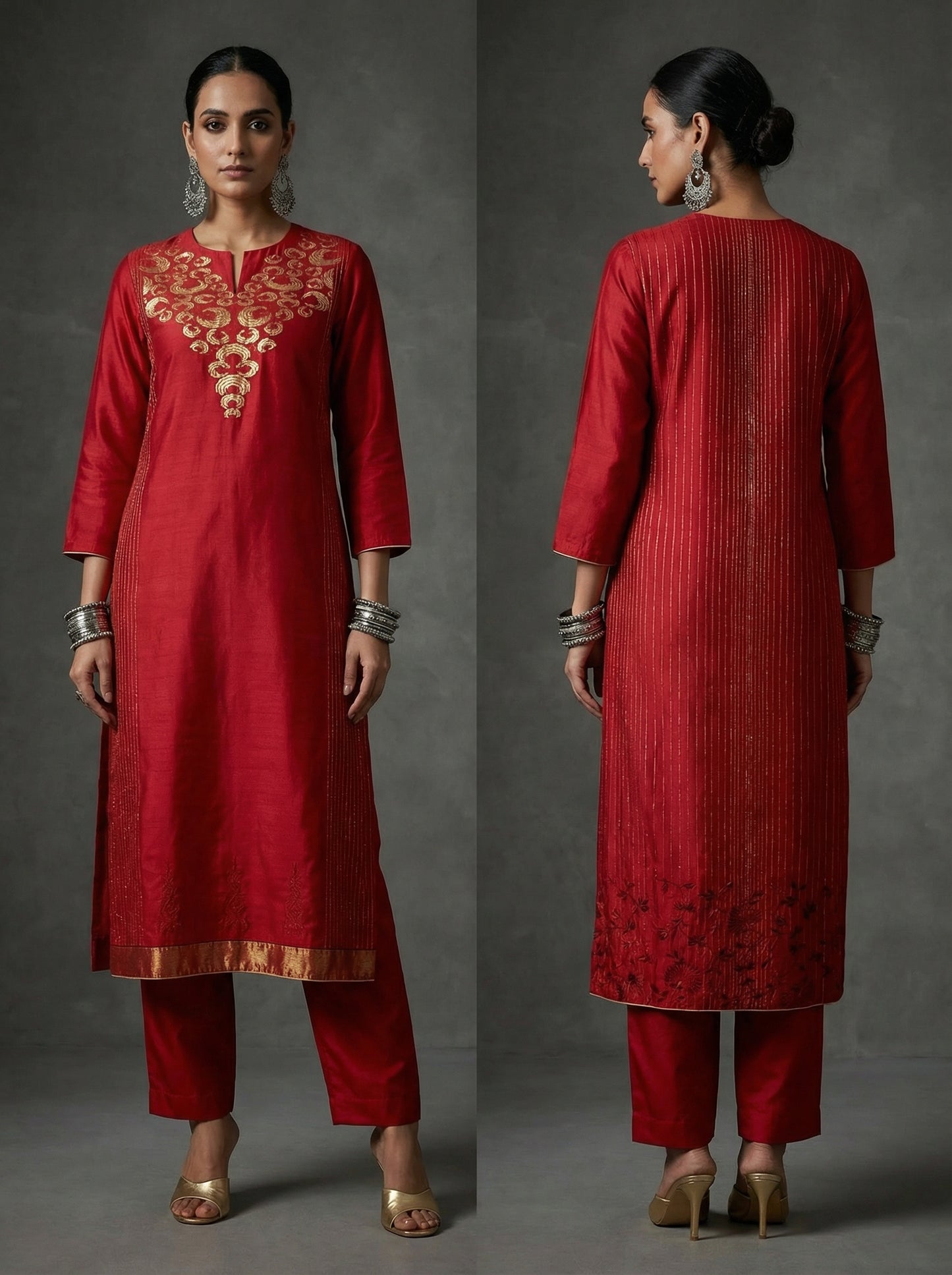 Semi Stitched Formal chanderi Kurta
