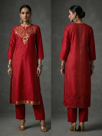 Semi Stitched Formal chanderi Kurta