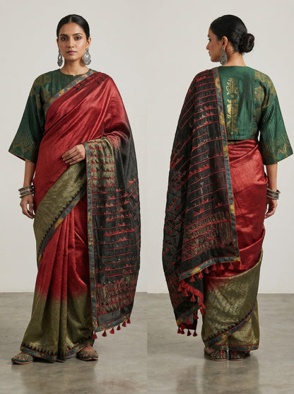 Formal Chanderi Silk Ajrakh Saree