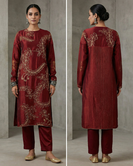 Semistitched Chanderi Embroidered Formal Kurta