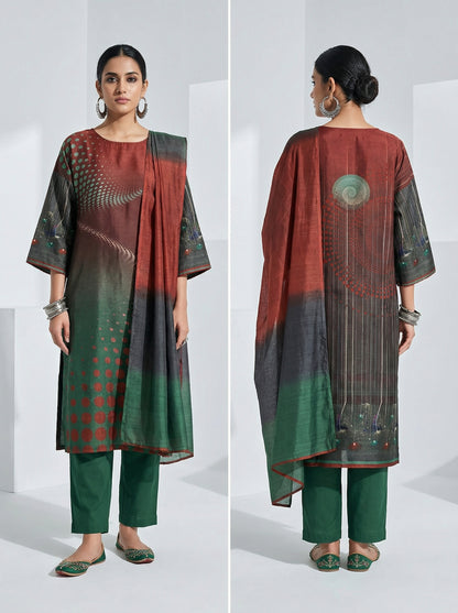 Semi Stitched Casual Chanderi Suitset