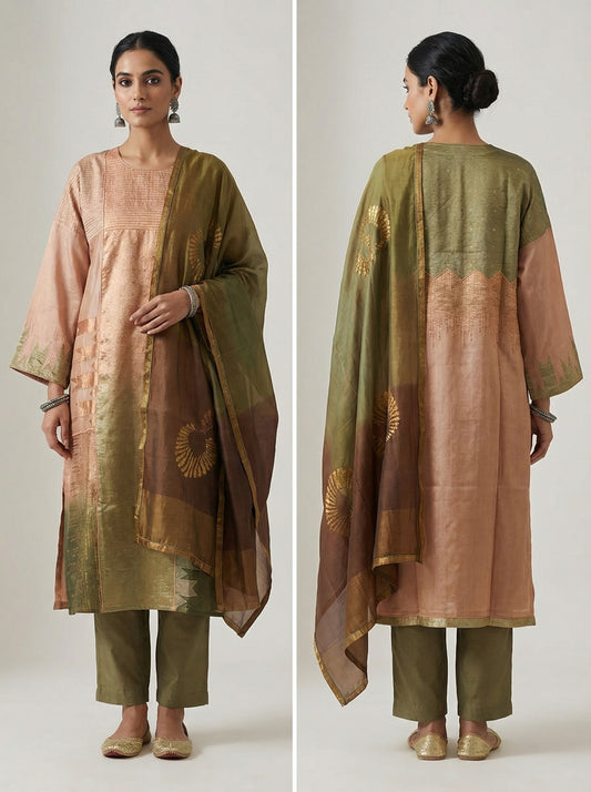 Semi Stitched Formal chanderi Suitset