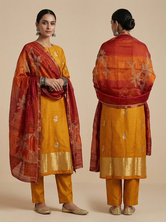 Semi Stitched Formal chanderi Suitset