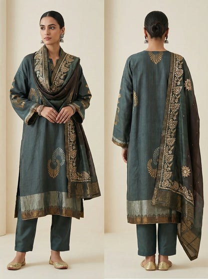 Semi Stitched Formal chanderi Suitset