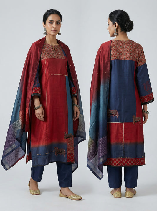 Semi Stitched Formal chanderi Suitset