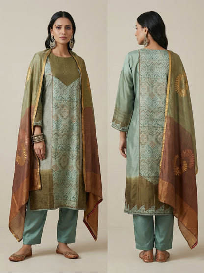 Semi Stitched Formal chanderi Suitset