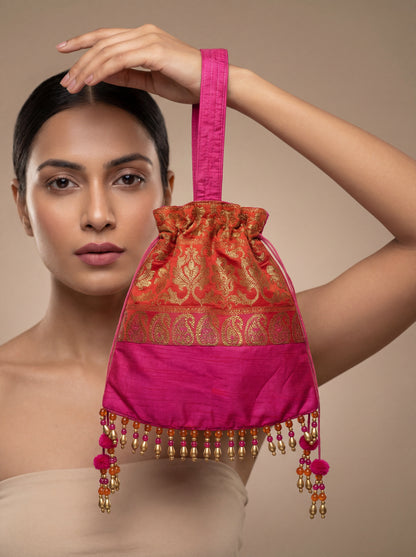 Rani Banarasi Potli Bag with Gold Zari