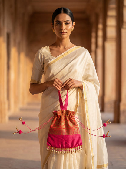 Rani Banarasi Potli Bag with Gold Zari